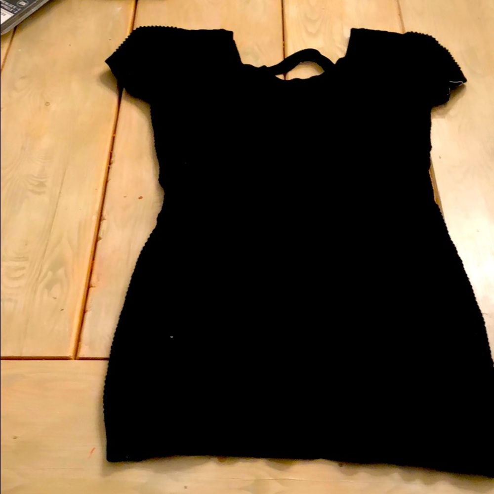 Black tight fitting mini dress